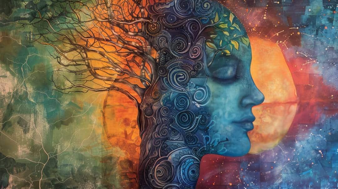 abstrakt ansikte grenar cirklar konst