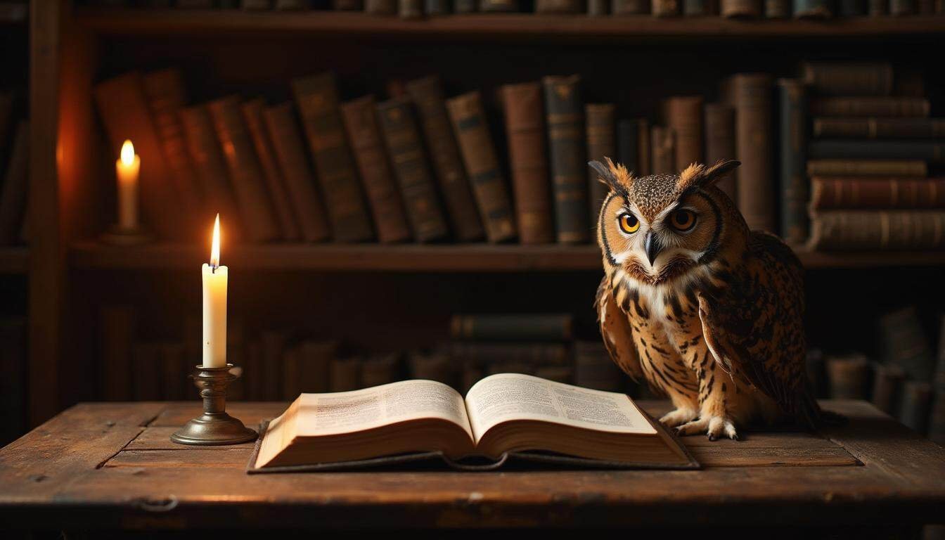 bok ett ljus och en uggla symboliserar visdom imagination och inre resa