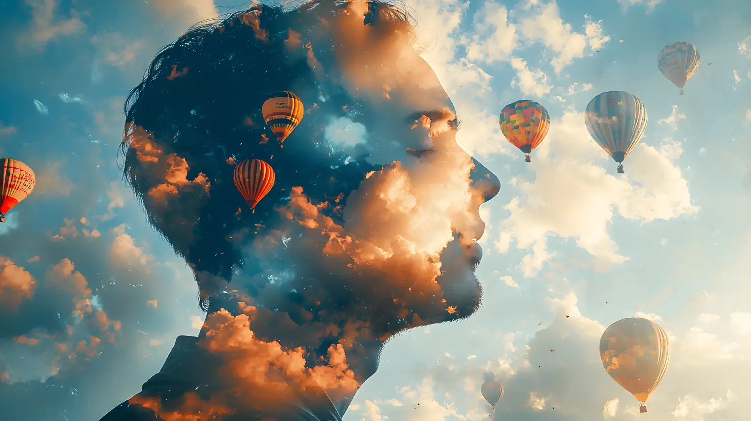 dromtolkning man moln luftbalonger illustration imaginationsarbete