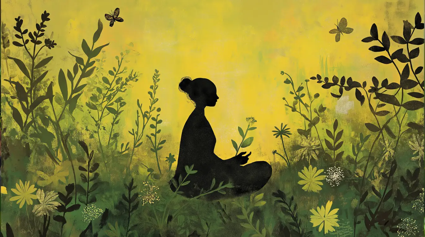 siluette kvinna mediterar natur healing imagination