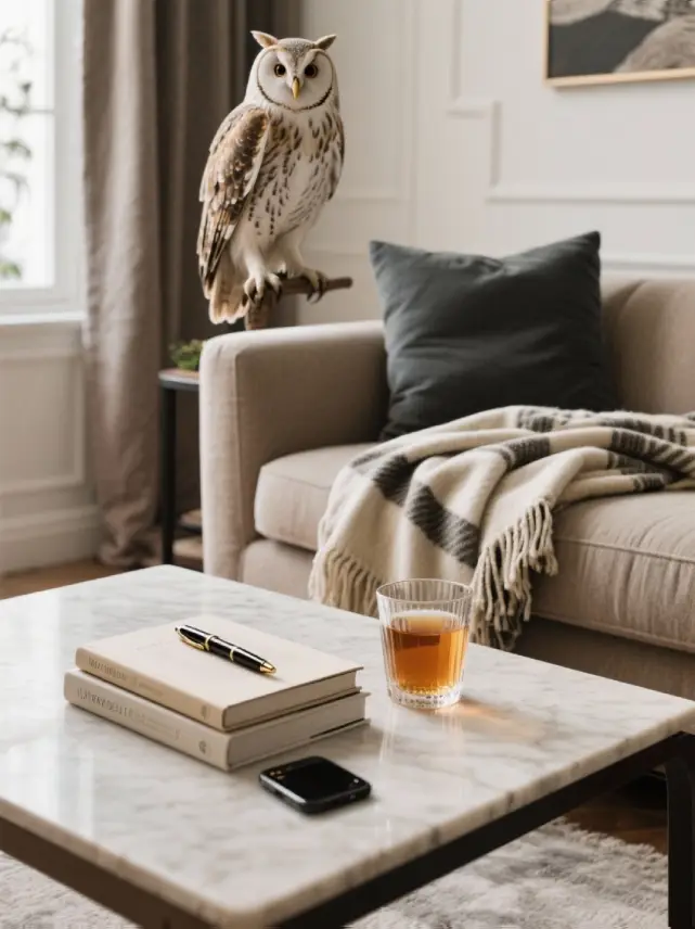 skrivande fantasi soffa bord uggla