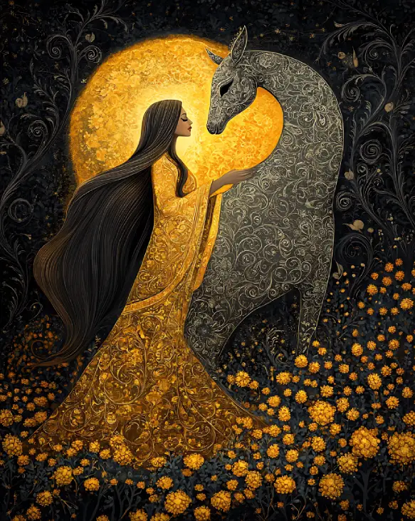 kvinna hast konst illustration terapi imagination gold